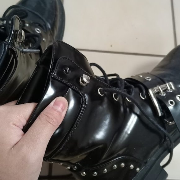 Vero Moda Black Combat Lace-Up Boots with Belt Detail - US 7 / UK 5 / EUR 38 - Picture 7 of 15